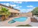 Charming backyard with a refreshing pool, covered patio, and lush landscaping, great for entertaining at 7009 Rawlins Ct, Las Vegas, NV 89128