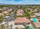 Beautifully landscaped backyard with a pool, patio, and lush greenery offers a private retreat, nestled in a quiet neighborhood at 7427 Page Ranch Ct, Las Vegas, NV 89131