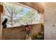 Cozy patio with floral accents and view of the trees at 8450 Alta Dr # 204, Las Vegas, NV 89145