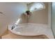 The soaking tub in the main bathroom has marble accents, a plant and a garden window at 6403 Brandon Hills Ct, Las Vegas, NV 89139