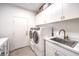 Well-organized laundry room with modern machines, countertop, and ample storage space at 722 Descartes Ave, Henderson, NV 89002