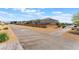 A manicured community street featuring sidewalk, desert landscaping, and block wall fence at 8351 Vinamala Ave, Las Vegas, NV 89149