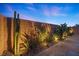 Lush desert landscaping bordering a high brick wall in the backyard at 10431 Seelos St, Las Vegas, NV 89178