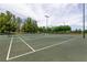 Well-maintained outdoor tennis court with green surface and white lines, surrounded by trees at 1413 Gentle Brook St, North Las Vegas, NV 89084