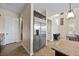 Modern kitchen featuring stainless steel refrigerator and granite counters at 2577 Luberon Dr, Henderson, NV 89044