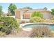 Backyard pool and outdoor entertaining area at 731 W Calvada Blvd, Pahrump, NV 89048