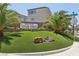Attractive community sign reading 'Skyview Terrace' with lush landscaping and palm trees at 8042 Misty Canyon Ave, Las Vegas, NV 89113