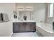 Bathroom featuring double sink vanity, separate tub and shower, and neutral paint at , Las Vegas, NV 89139