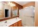 Bathroom with dual sink vanity and glass door shower at 2787 Sunken Ship St, Laughlin, NV 89029