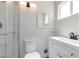 This bathroom features an updated vanity and glass shower with modern fixtures and finishes at 3308 Navajo Way, Las Vegas, NV 89108