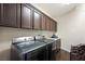 Convenient laundry room with front loading washer/dryer and ample cabinet space at 335 Pleasant Summit Dr, Henderson, NV 89012