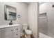 Modern bathroom features a vanity, toilet, and shower with sleek, modern fixtures at 3572 Tempe St, Las Vegas, NV 89103