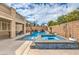 Private backyard featuring a built-in pool, spa, and comfortable seating for outdoor entertainment at 689 Sea Star St, Henderson, NV 89002