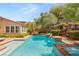 Relaxing pool area with lush greenery, rock waterfall feature, and tranquil ambiance at 900 Cantura Mills Rd, Henderson, NV 89052