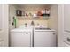 Efficient laundry area with full-size washer and dryer, and overhead storage shelves at 1575 W Warm Springs Rd # 2822, Henderson, NV 89014
