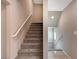 Carpeted staircase with white railing at 4 Lomita Heights Dr, Las Vegas, NV 89138