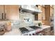 Gourmet kitchen featuring Wolf appliances, stylish backsplash, and quartz countertops at 490 Carter House Ave, Las Vegas, NV 89138