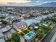 Aerial view of suburban neighborhood with houses, streets, green lawns, and pools at 5480 Oatfield St, North Las Vegas, NV 89081