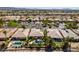 High angle showcases desert homes in a neighborhood and neat landscaping in the yards at 8221 Bay Dunes St, Las Vegas, NV 89131