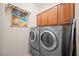 Full size washer and dryer and painted beach themed wall hanging at 2505 Links Dr, Laughlin, NV 89029