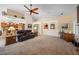Open concept living room showing the architectural design and flow to the kitchen and other spaces at 2505 Links Dr, Laughlin, NV 89029