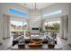 Bright living room with modern furniture, fireplace, hardwood floors, and views of the backyard at 4050 N Tomsik St, Las Vegas, NV 89129