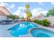 Private backyard oasis features a sparkling pool, spa, patio area with desert landscaping, perfect for outdoor enjoyment at 5350 Sharon Marie Ct, Las Vegas, NV 89118
