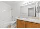 Bright bathroom with vanity, and tiled shower over tub at 538 Ancient Mayan Dr, Henderson, NV 89015