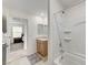 Practical bathroom showcasing a tub-shower combo and vanity with a sink at 8786 Sand Verbena Ave, Las Vegas, NV 89117