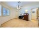 This bright room has a ceiling fan, a built-in closet and shuttered windows at 9024 Starmount Dr, Las Vegas, NV 89134