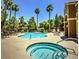 Community pool and spa surrounded by lounge chairs and lush trees for a relaxing atmosphere at 1150 N Buffalo Dr # 2025, Las Vegas, NV 89128