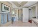 Elegant bathroom with a makeup vanity, marble counters, and soft lighting, a spa-like retreat at 222 Karen Ave # 3307, Las Vegas, NV 89109