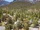 Stunning aerial view of a cabin surrounded by lush forest, with a mountain range creating a picturesque backdrop at 3971 Arlberg Way, Mount Charleston, NV 89124
