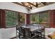 The dining area features windows with views of lush greenery and comfortable seating for Gathering gatherings at 3971 Arlberg Way, Mount Charleston, NV 89124