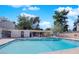 Community pool featuring clear blue water with poolside seating under a covered patio providing shade and relaxation at 4770 Topaz St # 113, Las Vegas, NV 89121