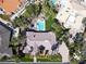Aerial view showcasing a private pool and lush backyard, surrounded by palm trees and greenery at 1813 Skyline Dr, Las Vegas, NV 89117