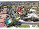 Real estate pin drop over the property in a mature community with pools and a golf course in view at 1813 Skyline Dr, Las Vegas, NV 89117