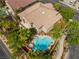 Aerial view of a private backyard oasis featuring a pool, a hot tub, a patio, and lush landscaping at 2008 Aspen Oak St, Las Vegas, NV 89134