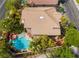 Aerial view of a home with a large backyard pool, patio area for entertaining, and mature palm trees at 2008 Aspen Oak St, Las Vegas, NV 89134