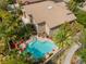 Aerial view showcases a backyard pool and spa, with landscaping providing a private outdoor escape at 2008 Aspen Oak St, Las Vegas, NV 89134