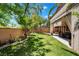 Green backyard featuring mature trees, patio and desert landscaping at 2008 Aspen Oak St, Las Vegas, NV 89134