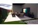 A cozy outdoor living area with comfortable seating, a fire pit, and a wall-mounted TV for entertainment at 5364 Succulent Rose Dr, Las Vegas, NV 89135