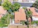 An aerial view of the home's rooftop, backyard, and surrounding trees at 5639 Guiding Star Cir, North Las Vegas, NV 89031