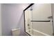 Modern bathroom featuring a shower with glass door and subway tile surround at 754 Agate Hills St, Las Vegas, NV 89138