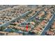 Aerial view of a community featuring homes with red tile roofs and well-maintained landscaping at 1006 Winding Hill St, Henderson, NV 89002