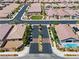 Aerial view of a community entrance, showcasing the well-maintained landscaping and pool at 10416 Skye Arroyo Ave, Las Vegas, NV 89166