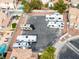 Aerial view of RV parking area with several RVs and trailers parked in designated spaces at 3481 Creek River Dr, Las Vegas, NV 89129