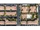 Overhead view of community featuring rooftops, mature landscaping, parking, pool, gym and clubhouse at 10180 Delray Beach Ave # 202, Las Vegas, NV 89129