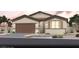 Inviting single-story home showcasing a Spanish Colonial architectural style with a brown garage and meticulously landscaped yard at 329 Blossom Wind St # Lot 14, Henderson, NV 89015