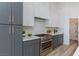 Modern kitchen with grey and white cabinetry, stainless steel appliances, and marble countertops at 4176 Demoline Cir, Las Vegas, NV 89141